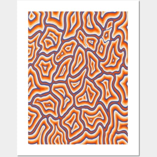 Orange and Blue Groovy Liquid Marble Swirl Posters and Art